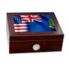 ExpressItBest Premium Desktop Humidor - Glass Top - Flag of Virgin Islands, US - Waves with USA Flag - Cedar lined with humidifier & front mounted hygrometer. view 1