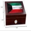 ExpressItBest Premium Desktop Humidor - Glass Top - Flag of Kuwait (Kuwaiti) - Wood Design - Cedar lined with humidifier & front mounted hygrometer. view 2