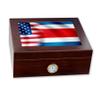 Premium Desktop Humidor - Glass Top - Flag of Costa Rica (Rican) - Waves with USA Flag - Cedar lined with humidifier & front mounted hygrometer. view 1
