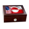 ExpressItBest Premium Desktop Humidor - Glass Top - Flag of Greenland (Greenlander) - Waves with USA Flag - Cedar lined with humidifier & front mounted hygrometer. view 1