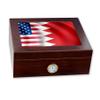 ExpressItBest Premium Desktop Humidor - Glass Top - Flag of Bahrain (Bahraini) - Waves with USA Flag - Cedar lined with humidifier & front mounted hygrometer. view 1