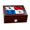 ExpressItBest Premium Desktop Humidor - Glass Top - Flag of Panama (Panamanian) - Waves Design - Cedar lined with humidifier & front mounted hygrometer. view 1
