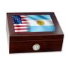 ExpressItBest Premium Desktop Humidor - Glass Top - Flag of Argentina (Argentinian) - Waves with USA Flag - Cedar lined with humidifier & front mounted hygrometer. view 1