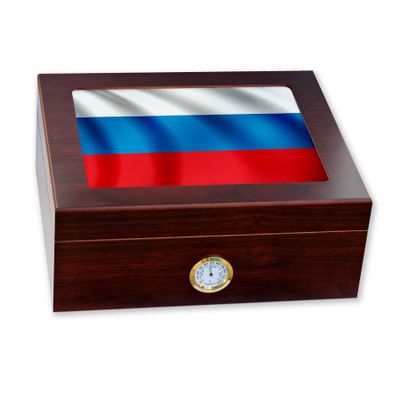 ExpressItBest Premium Desktop Humidor - Glass Top - Flag of Russian Federation Russia - Waves Design - Cedar lined with humidifier & front mounted hygrometer.
