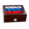 ExpressItBest Premium Desktop Humidor - Glass Top - Flag of Russian Federation Russia - Waves Design - Cedar lined with humidifier & front mounted hygrometer. view 1