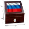 ExpressItBest Premium Desktop Humidor - Glass Top - Flag of Russian Federation Russia - Waves Design - Cedar lined with humidifier & front mounted hygrometer. view 2
