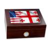ExpressItBest Premium Desktop Humidor - Glass Top - Flag of Georgia (Georgian) - Waves with USA Flag - Cedar lined with humidifier & front mounted hygrometer. view 1