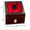 ExpressItBest Premium Desktop Humidor - Glass Top - Flag of Albania (Albanian) - Waves Design - Cedar lined with humidifier & front mounted hygrometer. view 2