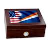 ExpressItBest Premium Desktop Humidor - Glass Top - Flag of Marshall Islands - Waves with USA Flag - Cedar lined with humidifier & front mounted hygrometer. view 1