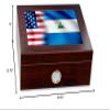 Premium Desktop Humidor - Glass Top - Flag of Nicaragua (Nicaraguan) - Waves with USA Flag - Cedar lined with humidifier & front mounted hygrometer. view 2