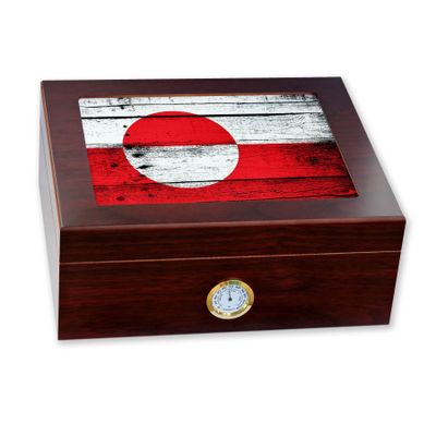 ExpressItBest Premium Desktop Humidor - Glass Top - Flag of Greenland (Greenlander) - Wood Design - Cedar lined with humidifier & front mounted hygrometer.