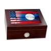 Premium Desktop Humidor - Glass Top - Flag of Laos (Lao) - Wood with USA Flag - Cedar lined with humidifier & front mounted hygrometer. view 1