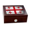 ExpressItBest Premium Desktop Humidor - Glass Top - Flag of Georgia (Georgian) - Wood Design - Cedar lined with humidifier & front mounted hygrometer. view 1