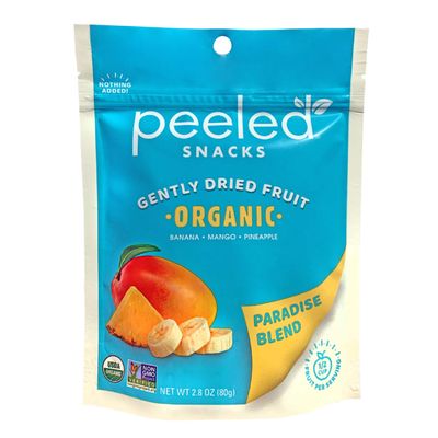 Peeled Snacks Organic Dried Fruit, Paradise Blend with Dried Mango, Pineapple and Banana, 2.8 oz.  Healthy, Vegan Snacks for On-the-Go, Lunch and More