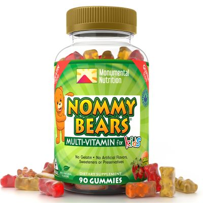 NOMMY BEARS Kids Multivitamin Gummies 11 Essential Kids Vitamins, Gelatin-Free, Vegan, Halal, Gluten & Dairy Free, Natural Flavors, 90 Gummies