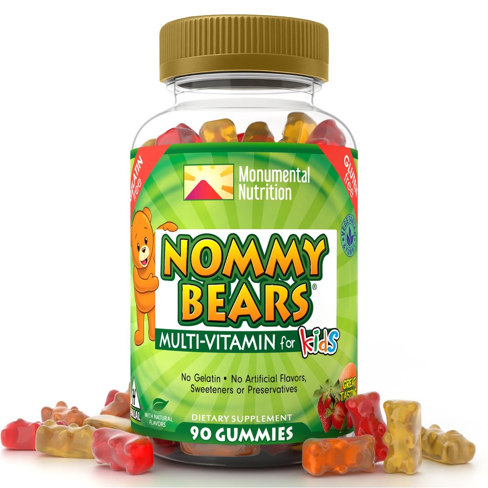 NOMMY BEARS Kids Multivitamin Gummies 11 Essential Kids Vitamins, Gelatin-Free, Vegan, Halal, Gluten & Dairy Free, Natural Flavors, 90 Gummies