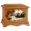 Wooden Cremation Urn - Ambassador Shape with Bass Boat Fishing 3-Dimensional Inlay Wood Art Memorial - Funeral Urns for Adults (Mahogany) view 1