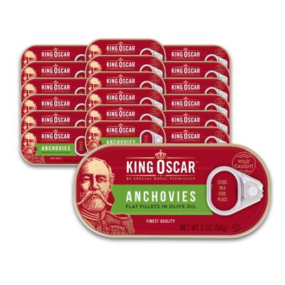 King Oscar Anchovies Fillets in Olive Oil, 2 Ounce Cans (Pack of 18), Wild Caught Canned Anchovies