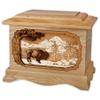 Wooden Cremation Urn - Ambassador Shape with Bison Buffalo Nature 3-Dimensional Inlay Wood Art Memorial - Funeral Urns for Adults (Oak) view 1