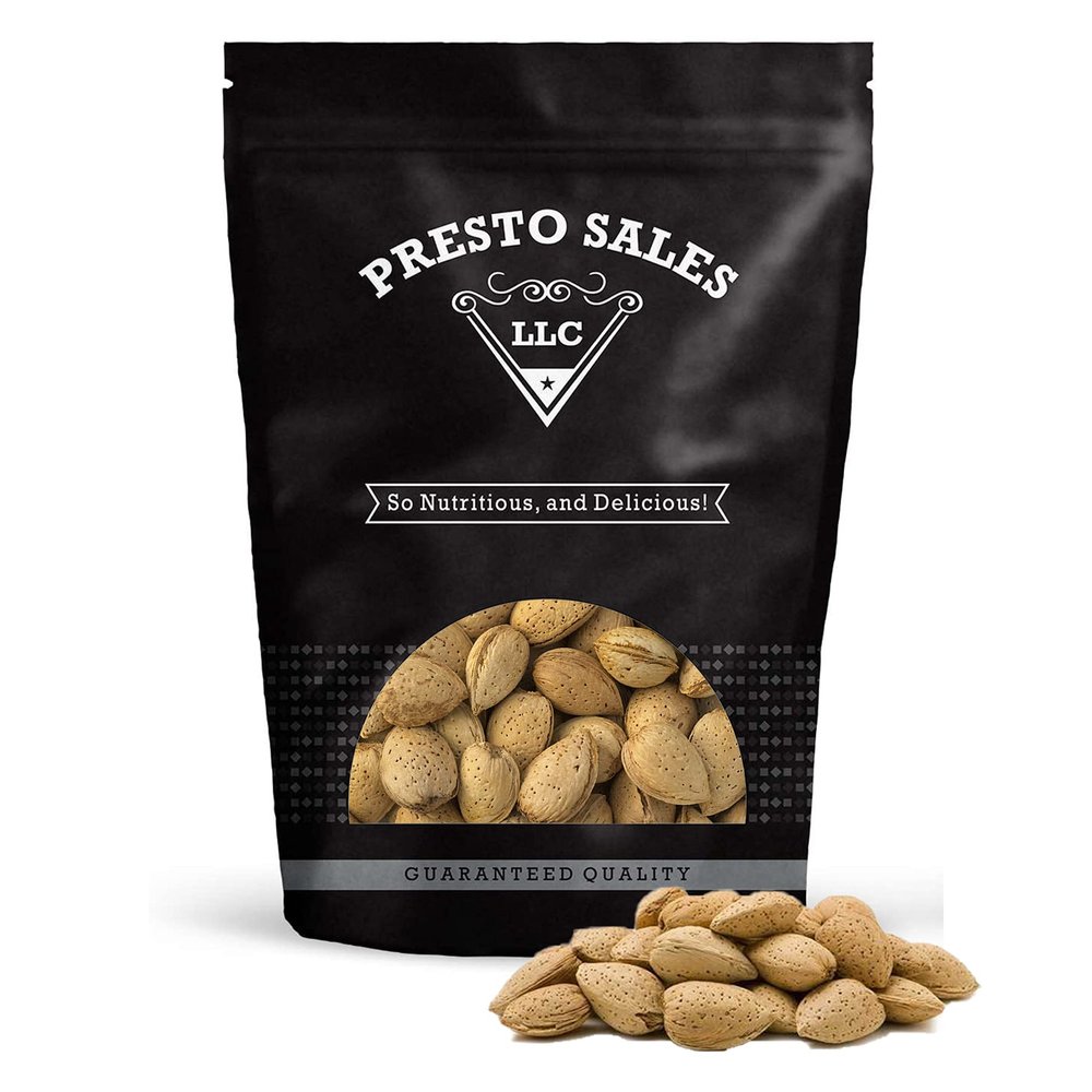 Almonds, "Fresh off the tree" In shell Raw, Perfectly Natural, Quality, Ideal snack for Adults and Kids, packaged in a 1.5 lbs. (24 oz.) resealable pouch bag for freshness by Presto Sales LLC