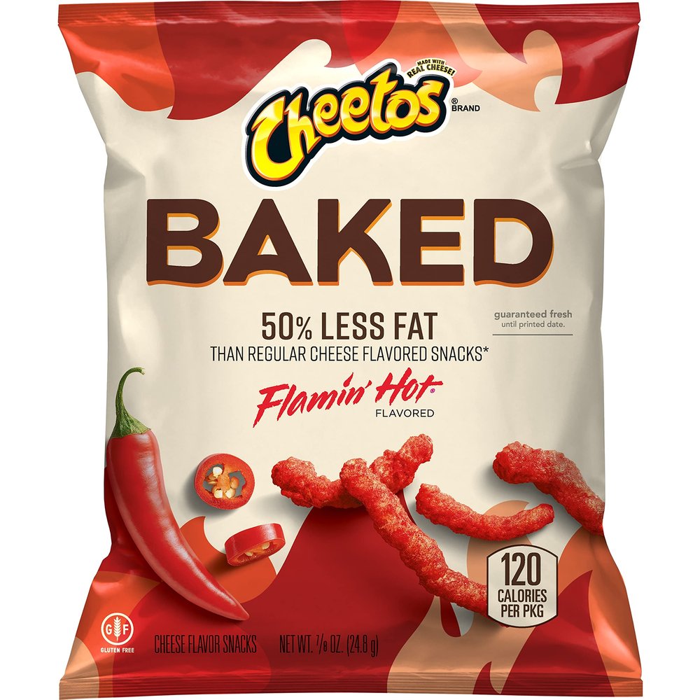 Lay's Baked Cheetos Oven Baked Crunchy Whole Grain Flamin' Hot Cheese Flavored Snacks, 0.875 Ounce (Pack of 104)