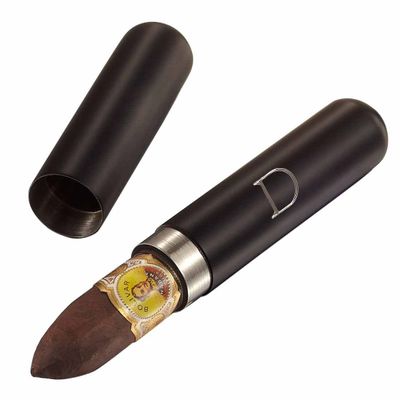 Visol Personalized Delta Black Matte 56-Gauge Cigar Tube Engraved with Letter/Initial (D)