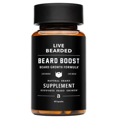 Live Bearded Beard Boost - Beard Growth Vitamins for Men with Biotin, Collagen, Silica, Fo-Ti Root - Facial Hair Growth for Men, Made in the USA | 30-Day Supply