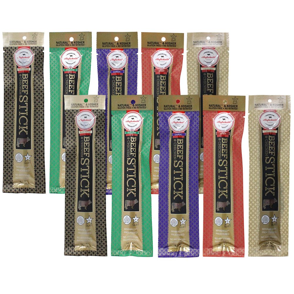 Aufschnitt Grass Fed Beef Jerky Sticks - Low Sodium, Certified Kosher - Made in USA - Keto Friendly - 10 Pack, Variety