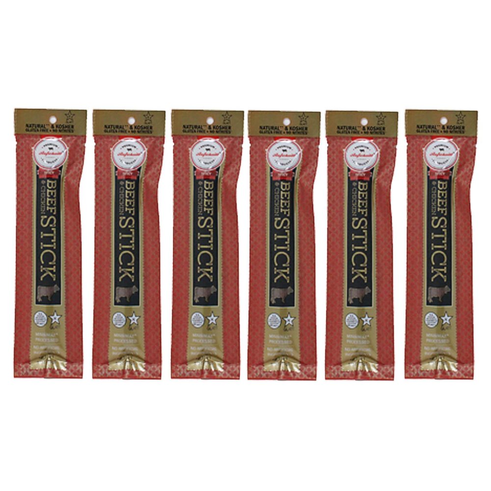 Aufschnitt Grass Fed Beef Jerky Sticks - Low Sodium, Certified Kosher - Made in USA - Keto Friendly - 6 Pack, Spicy