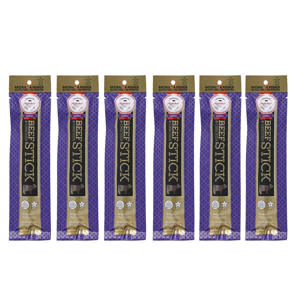 Aufschnitt Grass Fed Beef Jerky Sticks - Low Sodium, Certified Kosher - Made in USA - Keto Friendly - 6 Pack, Garlic