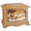 Wooden Cremation Urn - Ambassador Shape Funeral Urn with Great Lakes 3-Dimensional Inlay Art Memorial for Adults w/Choice of Art Applique (Oak Wood with Deer) view 1