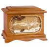 Wooden Cremation Urn - Ambassador Shape Funeral Urn with Great Lakes 3-Dimensional Inlay Art Memorial for Adults w/Choice of Art Applique (Mahogany Wood with Boat) view 1