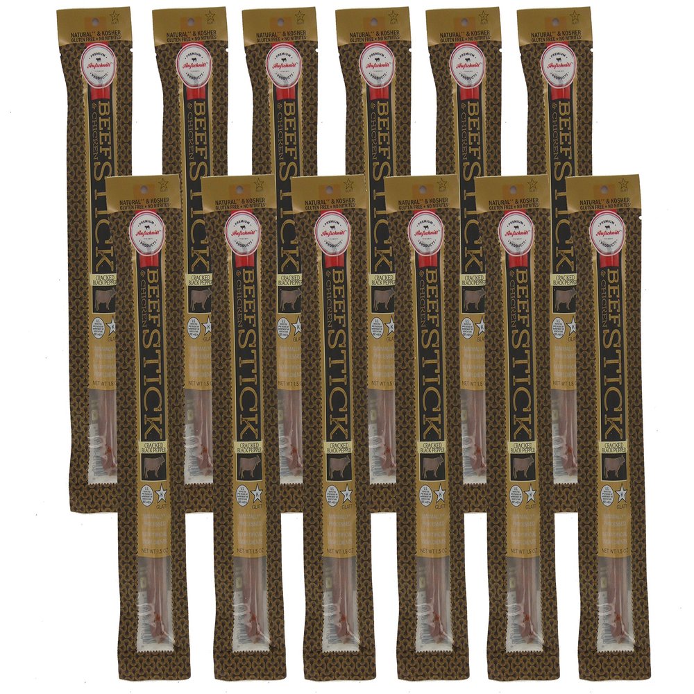 Aufschnitt All Natural Kosher Gluten Free Beef and Chicken Sticks Cracked Black Pepper Flavor Certified Kosher - Star-K, No Nitrates 1.5 oz - 12 pack