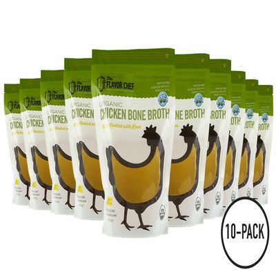 USDA Certified Organic Chicken Bone Broth by The Flavor Chef | 10 Pack - 24 Ounces Per Pack | Frozen Fresh, High Gelatin and Collagen, Paleo Friendly