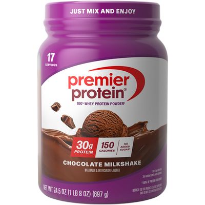 Premier Protein Powder, Chocolate Milkshake, 30g Protein, No Added Sugar, 100% Whey Protein, Keto Friendly, Soy & Gluten Free, 24.5 oz, 17 Servings (Packaging May Vary)