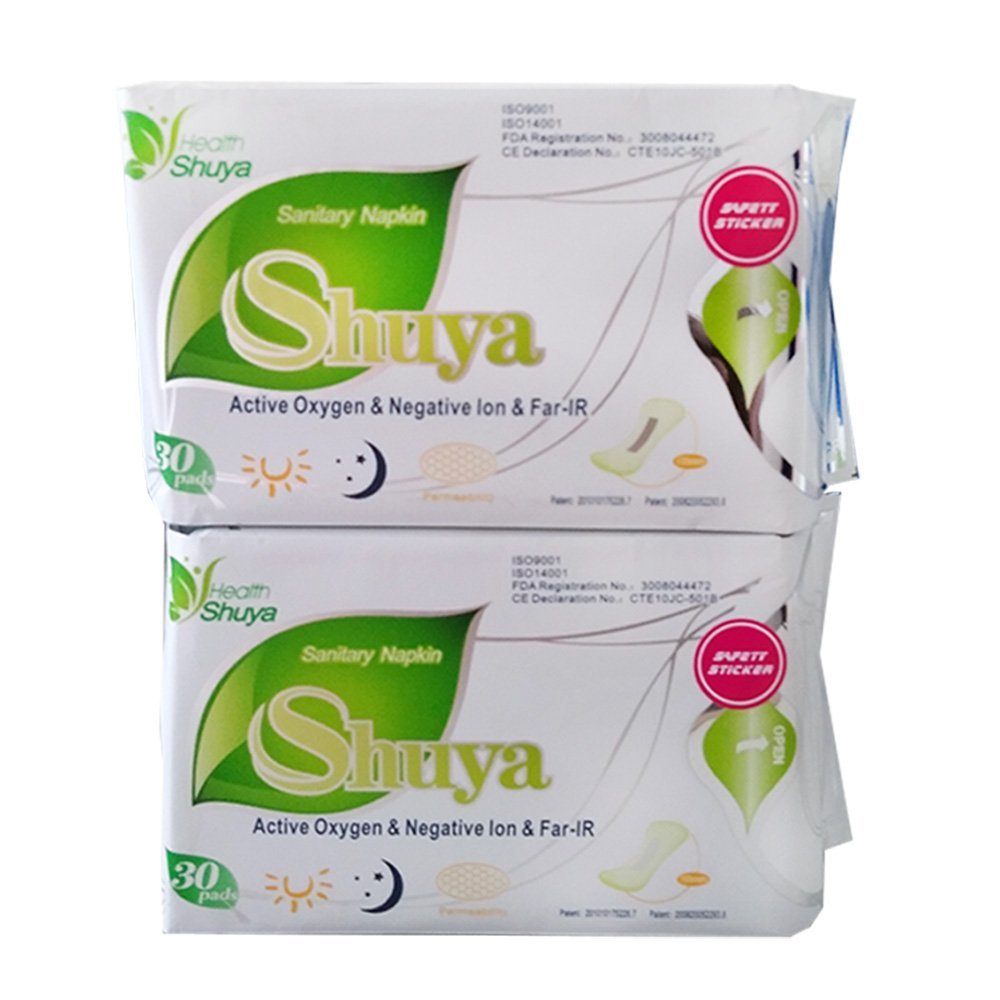 SHUYA Natural Cotton Panty Liners for Women Without Wings, Patented Active Oxygen and Anion Strip, Chlorine Free Herbal Scented, Length 155mm-60Count (Pack of 2)