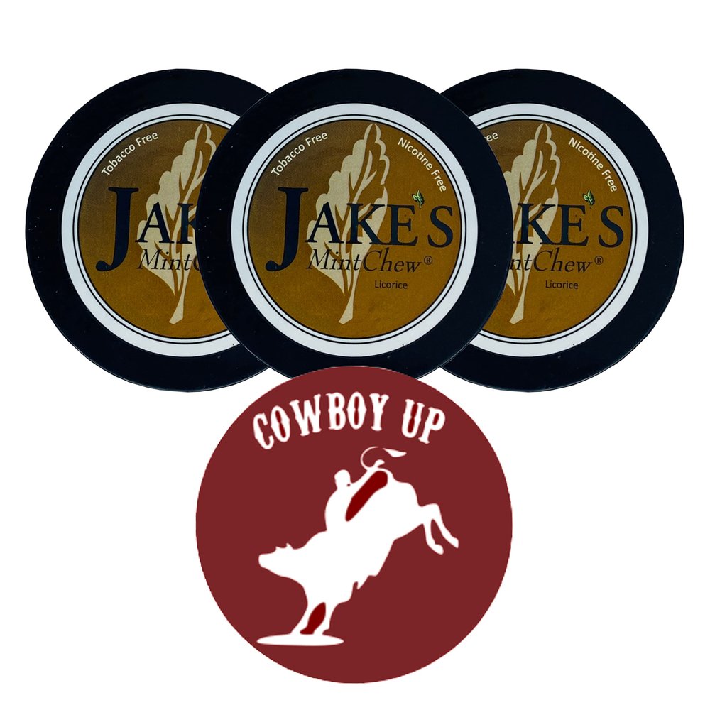 Jake's Mint Chew Licorice 3 Cans with DC Crafts Nation Skin Can Cover - Cowboy