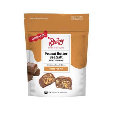 Bixby Organic Milk Chocolate Crunchy Peanut Butter Sea Salt Bites - Gluten Free, Kosher, Non-GMO Chocolate - Organic Milk Chocolate Energy Snacks - Resealable 4.2oz Bags - Pack of 6 Bags