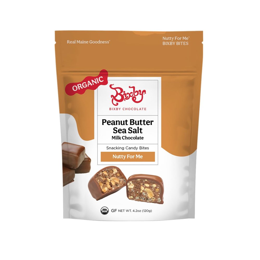 Bixby Organic Milk Chocolate Crunchy Peanut Butter Sea Salt Bites - Gluten Free, Kosher, Non-GMO Chocolate - Organic Milk Chocolate Energy Snacks - Resealable 4.2oz Bags - Pack of 6 Bags