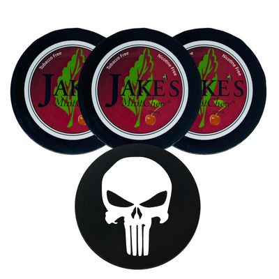 Jake's Mint Chew Cherry 3 Cans with DC Crafts Nation Skin Can Cover - Skull