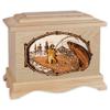 Wooden Cremation Urn - Ambassador Shape with Freshwater Stream Fishing 3-Dimensional Inlay Wood Art Memorial - Funeral Urns for Adults (Salmon Fish - Maple) view 1