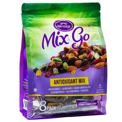 Mix and Go Single Serve Trail Mix Snack Packs, Healthy Snack Bag, Antioxidant Mix Fruit & Nut by Klein's Naturals, Contains 16 packs of 2 Ounce Bags