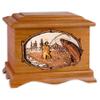 Wooden Cremation Urn - Ambassador Shape with Freshwater Stream Fishing 3-Dimensional Inlay Wood Art Memorial - Funeral Urns for Adults (Salmon Fish - Mahogany) view 1