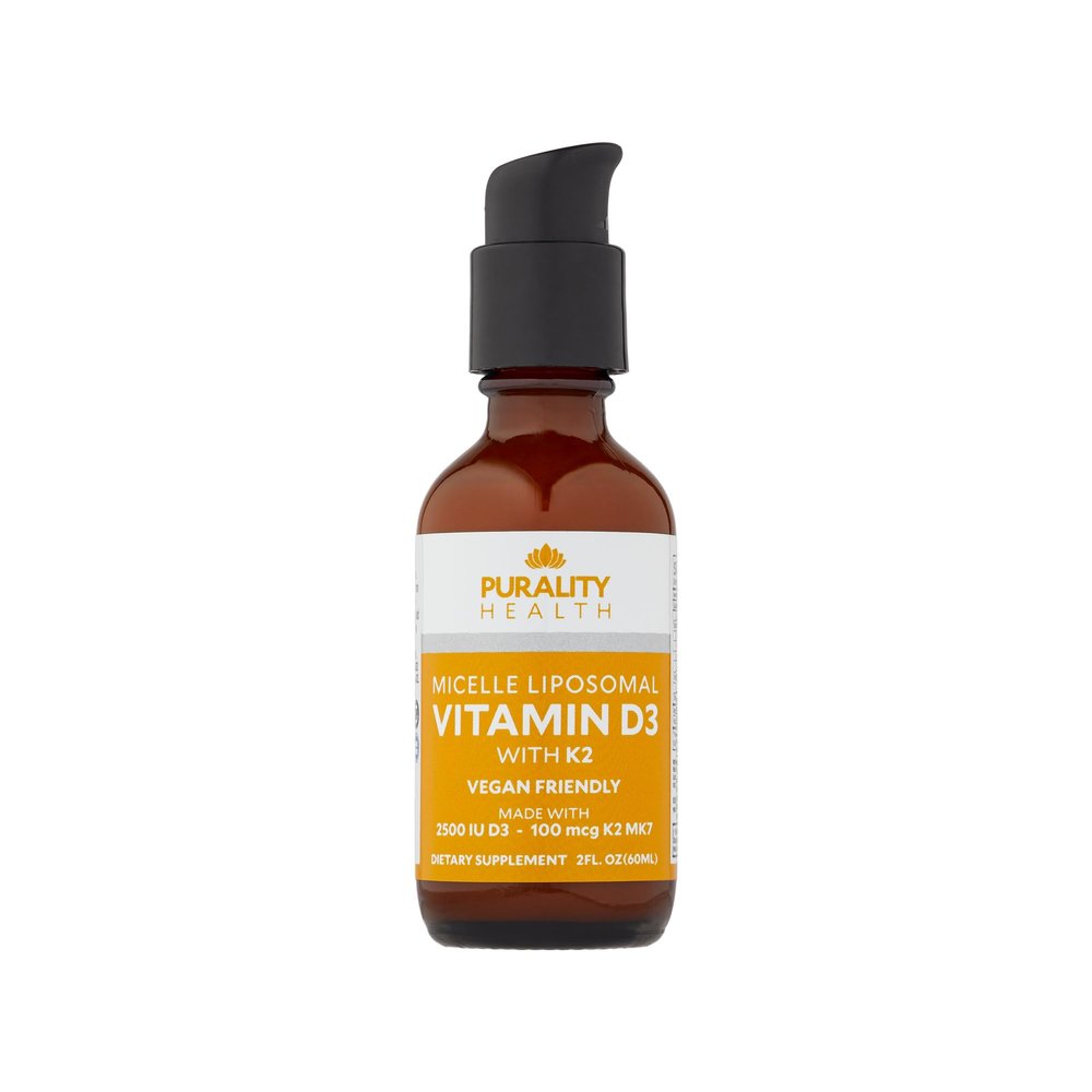 PURALITY HEALTH Vitamin D3 with K2 Liquid Supplement, Vegan, Micelle Liposomal Enhanced Absorption, Non-GMO, 30 Day Supply