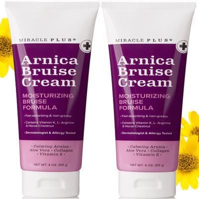 Miracle Plus Arnica Cream Extra Strength Bruise Relief Lotion For Bruising And Swelling On Skin | Arnica Gel, Vitamin K Cream, Skin Care | Moisturizing Bruise Formula With Horse Chestnut, 2-Pack