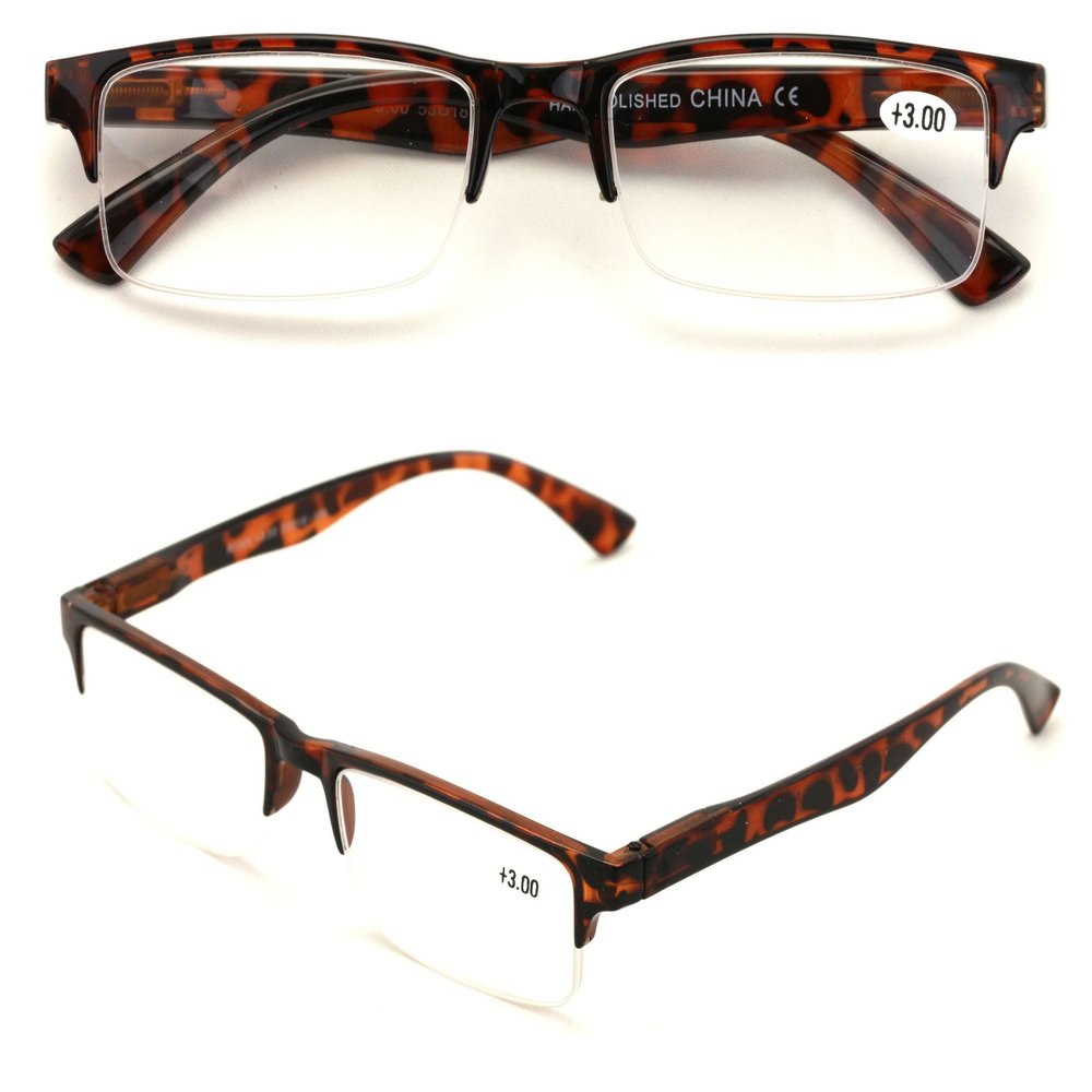 2 Pairs Rectangular Half Rim Reading Glasses - Simple Classic Reader (Tortoise, 1.50)