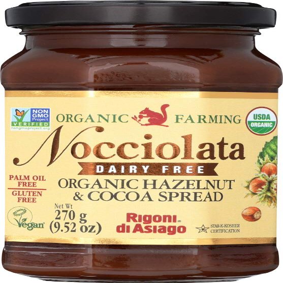 Rigoni Di Asiago Nocciolata DAIRY FREE Organic Hazelnut & Cocoa Spread, 8.82 oz Jar (Hazelnut Cocoa, 2 Pack)