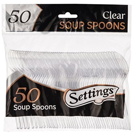[100 Count] Settings Plastic Clear Soup Spoons, Heavyweight Disposable Cutlery, Great For Home, Office, School, Party, Picnics, Restaurant, Take-out Fast Food, Outdoor Events, Or Every Day Use, 2 Bags
