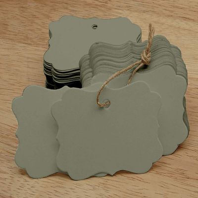 100 Pcs Scallop Edges Cardstock Hang Tag Wedding Party Favor Gift Tags with Free Natural Jute Twine - Colors Available