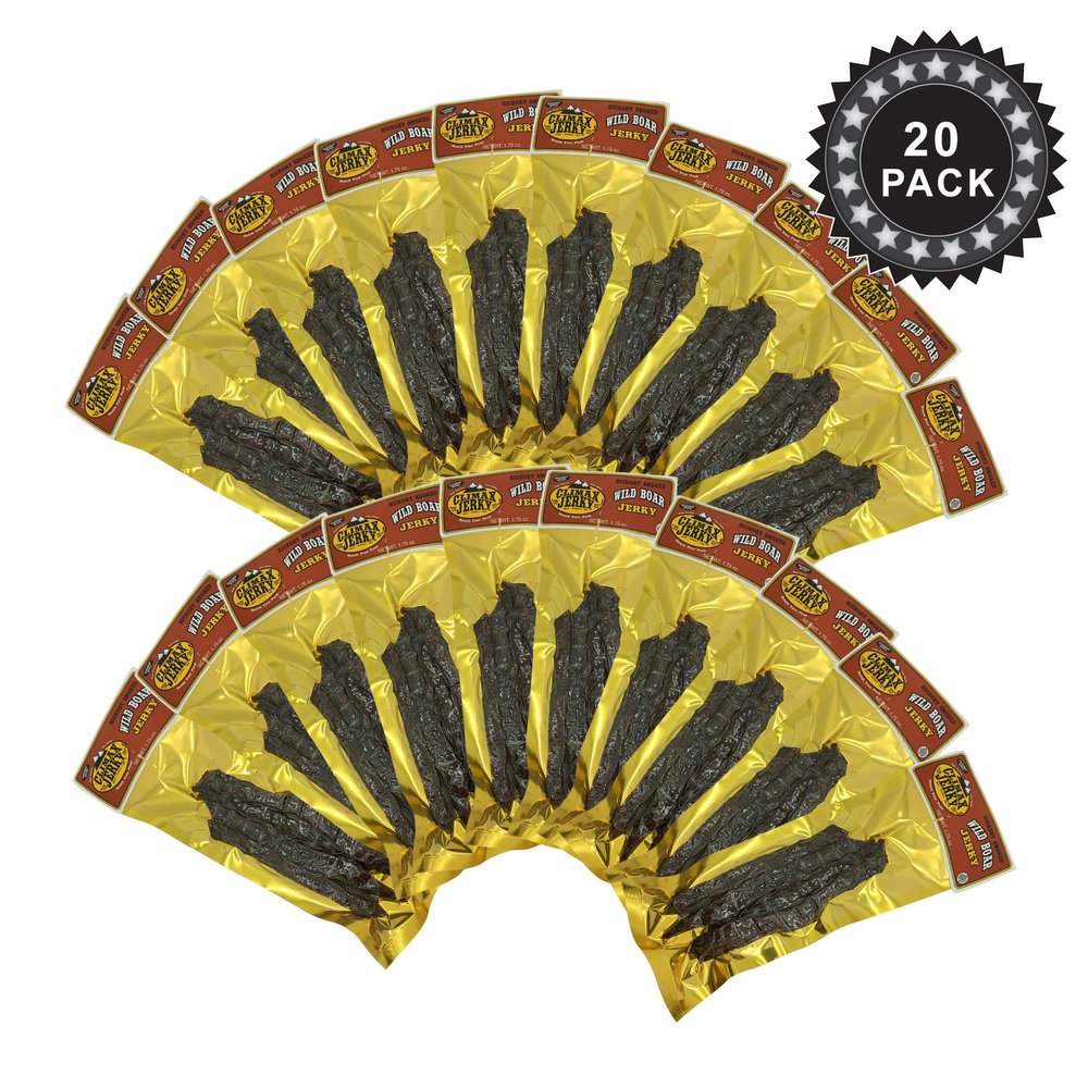 Climax Jerky BEST Premium Natural Style Kippered Cut Nice and Thick Strips 1.75 OZ. Wild Boar Jerky - High Protein - Low Carbs - Buy Multiple Packs & Save! (Wild Boar 20 Pack)